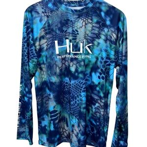 Huk Blue Performance Fishing Long Sleeve Shirt Size Mens Small